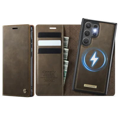CASEME For Samsung Galaxy S26 Ultra Magnetic Case  C49 RFID Blocking Detachable Wallet Leather Phone Cover - Coffee
