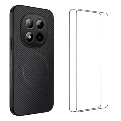 Funda magnética para Xiaomi Redmi Note 15 Pro 4G (Global) WANLONFENG Serie TQ1, carcasa de fibra de carbono PC+TPU con 2 protectores de pantalla - Negro