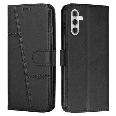 Bulk Purchasing Leather Case For Samsung Galaxy A18 5G / A18 4G / A17 5G / A17 4G / A26 5G / A16 5G / A16 4G Calf Texture Foldable Stand Wallet Flip Phone Cover with Strap - Black