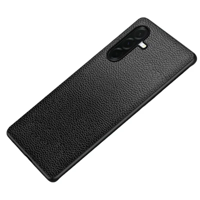 For Samsung Galaxy S24 FE Case Litchi Texture PU Leather Coated PC + TPU Protective Phone Back Cover - Black