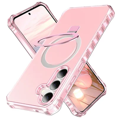 For Samsung Galaxy S26 Magnetic Case Matte Kickstand Hybrid Phone Cover Small Wavy Edge - Pink