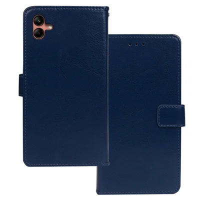 IDEWEI For Samsung Galaxy A04 4G (164.4 x 76.3 x 9.1 mm) PU Leather Flip Case Stand Function Magnetic Closure Wallet Crazy Horse Texture Phone Cover - Blue