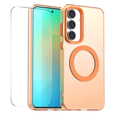 ENKAY HAT PRINCE For Samsung Galaxy S24 Case with 0.18mm High Aluminium-silicon Glass Film PC TPU Magnetic Back Cover - Orange