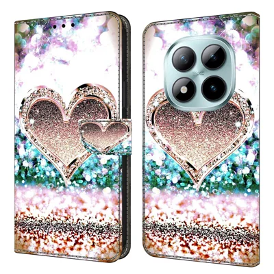 Wallet Case For Xiaomi Poco M8 5G / Redmi Note 15 5G (Global) / 15 4G (Global) 3D Pattern PU Leather Phone Cover with Stand - Pink Diamond Heart