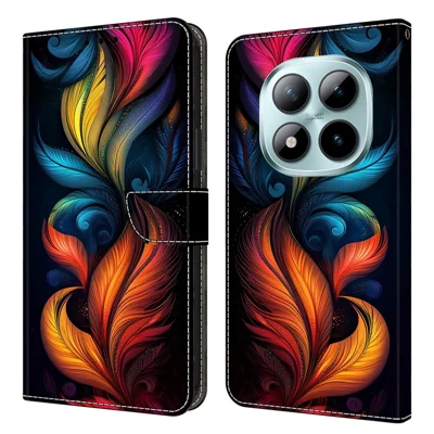 Voor Xiaomi Redmi Note 15 5G (Global) / 15 4G (Global) Leren Hoesje met Patroonbedrukking Portemonnee Stand Flip Telefoonhoes - Kleurrijke Veren