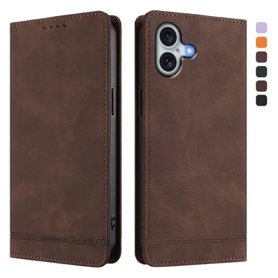 For iPhone 16 Plus Case RINACASIS RC23 RFID Blocking Wallet Stand PU Leather Phone Cover - Brown