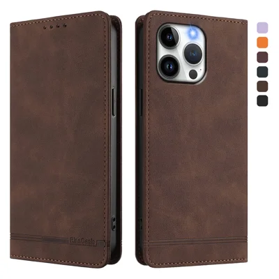 For iPhone 15 Pro Max Case RINACASIS RC23 RFID Blocking Wallet Stand PU Leather Phone Cover - Brown