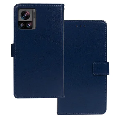 IDEWEI For Motorola Edge 30 Ultra 5G / Moto X30 Pro 5G Crazy Horse Texture Phone Wallet Stand Case PU Leather Full Protection Cover - Blue