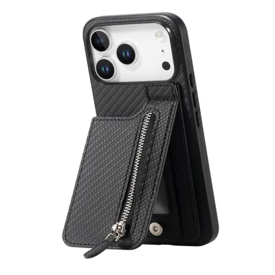 Coque pour iPhone 17 Pro Max en cuir texturé fibre de carbone avec revêtement TPU + PC - Noir