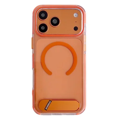 Coque pour iPhone 17 Pro compatible MagSafe, coque transparente acrylique TPU antidéflagrante avec support intégré - Orange