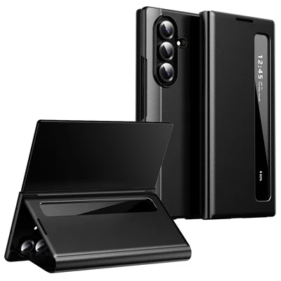 For Samsung Galaxy Z Fold7 5G Case Smart View Window Leather Phone Cover - Black