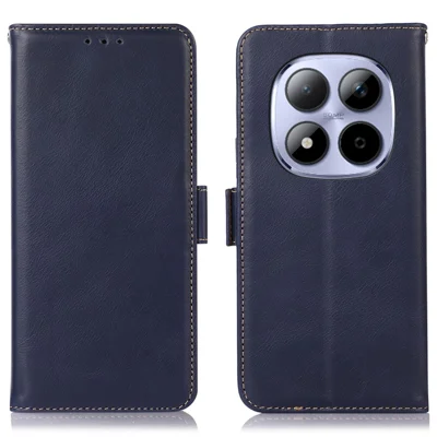 Handytasche aus echtem Rindsleder mit RFID-Schutz für Xiaomi Redmi Note 15 Pro 4G (Global), Brieftasche mit Kartenfächern - Blau