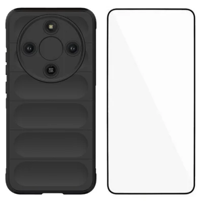 WANLONFENG For Honor Magic8 Lite 5G / Honor X70 5G / Honor X9d 5G TPU Case HD Series Anti Slip Phone Cover with Tempered Glass - Black
