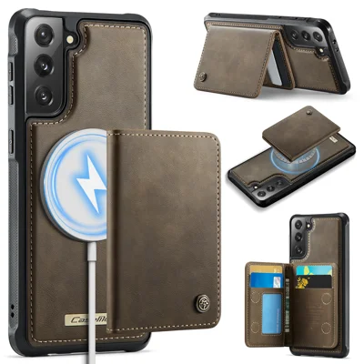Voor Samsung Galaxy S21 5G / Galaxy S21 4G Magnetische Case CASEME ME80 Serie Leren PC TPU Telefoonhoes met Uitneembare Portemonnee - Koffie