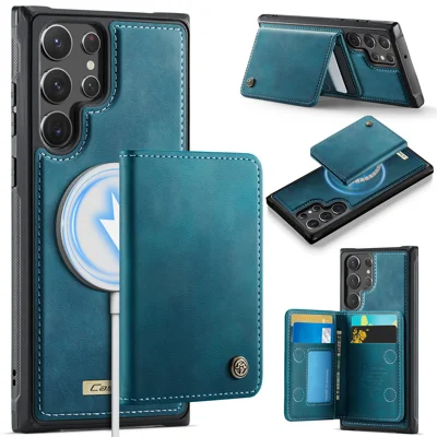 Für Samsung Galaxy S22 Ultra 5G Magnetfall CASEME ME80 Serie Leder PC TPU Handyhülle mit abnehmbarem Portemonnaie – Grün