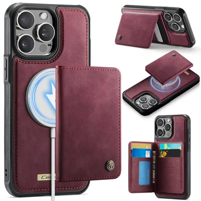 Für iPhone 13 Pro Magnetisches CASEME ME80 Serie Ledertasche aus Leder-PC-TPU mit Abnehmbarer Brieftasche – Rot