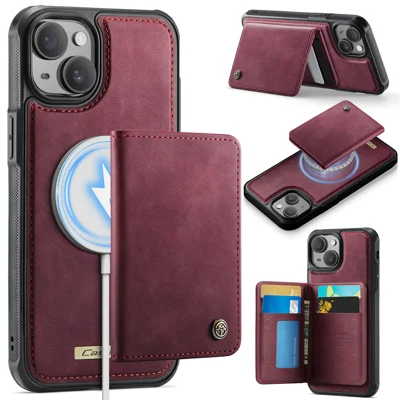 CASEME For iPhone 13 Magnetic Case  ME80 Series Leather PC TPU Phone Cover with Detachable Wallet - Red