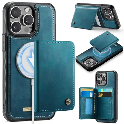 CASEME For iPhone 12 Pro Max Magnetic Case  ME80 Series Leather PC TPU Phone Cover with Detachable Wallet - Green