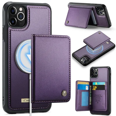 CASEME For iPhone 11 Pro Max Magnetic Case  ME80 Series Leather PC TPU Phone Cover with Detachable Wallet - Purple