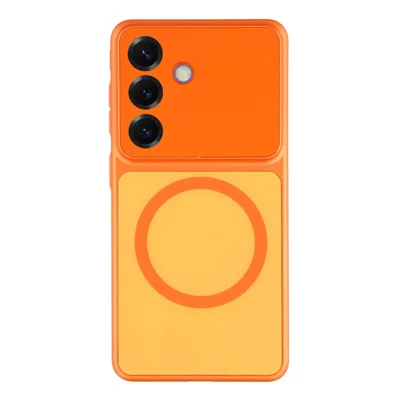 For Samsung Galaxy S26 Magnetic Case PC Phone Cover with AG Corning Glass Lens Film - Orange