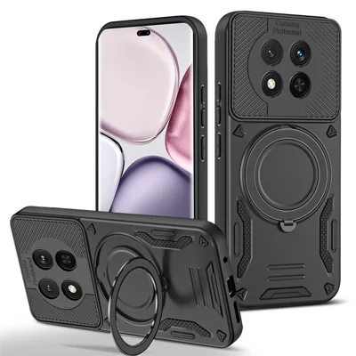 Magnetic Case For Honor Magic7 Lite 5G  /  X60 Pro 5G  /  X9c 5G Shockproof TPU + PC Phone Back Cover with Kickstand - Black