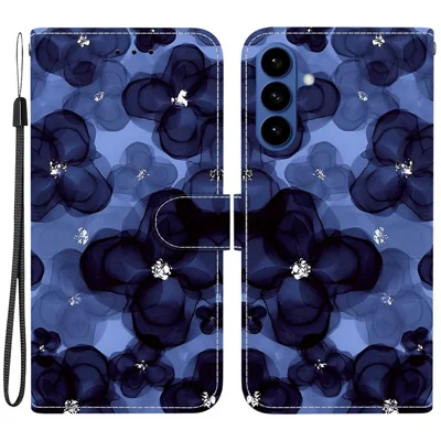 Cover con Portafoglio per Samsung Galaxy A57 5G, Custodia in Pelle con Stampa a Fiore Blu, Supporto Integrato e Tracolla - Fiore Blu