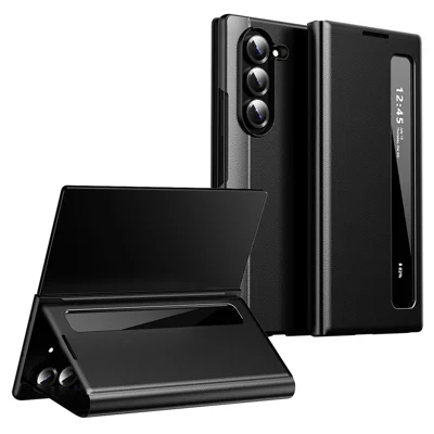For Samsung Galaxy Z Fold6 5G Case Smart View Window Leather Phone Cover - Black