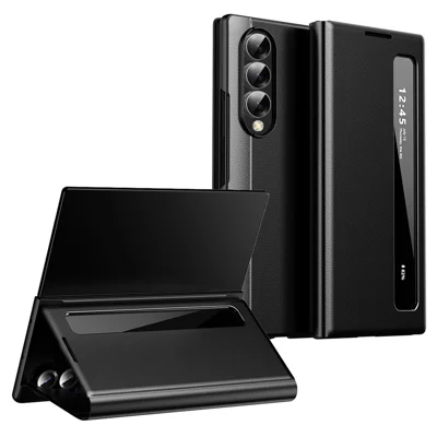 For Samsung Galaxy Z Fold4 5G Case Smart View Window Leather Phone Cover - Black