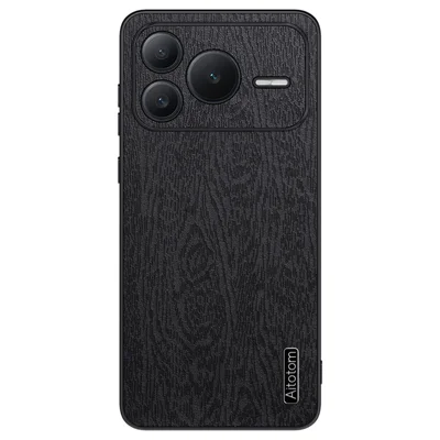 For Honor Power2 5G Case Wood Texture PU Leather Coated PC TPU Phone Cover - Black
