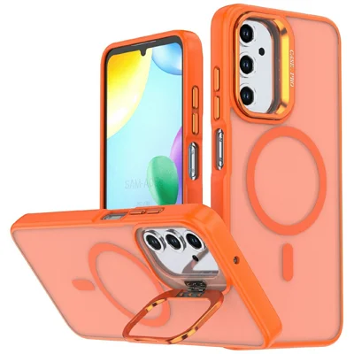 For Samsung Galaxy A05s 4G Magnetic Case Foldable Kickstand Matte PC + TPU Phone Cover - Orange