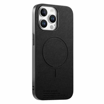 For iPhone 12 Pro Max Magnetic Case Cloth Texture PC + TPU + PU Leather Anti-Scratch Phone Cover Compatible with MagSafe - Black