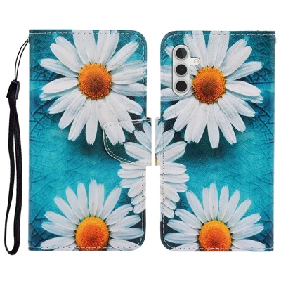 Phone Case For Samsung Galaxy S26 Pattern Printing Protective Leather Folio Phone Cover with Wrist Strap - Chrysanthemum