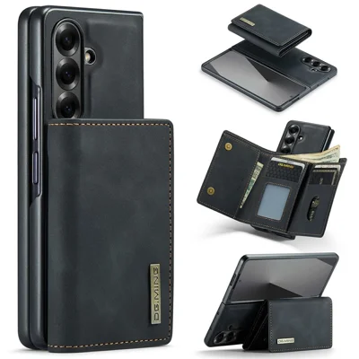 DG.MING M1 Series for Samsung Galaxy Z Fold7 5G Phone Case PU + TPU + PC Back Cover with Magnetic Tri-Fold Wallet Kickstand - Black