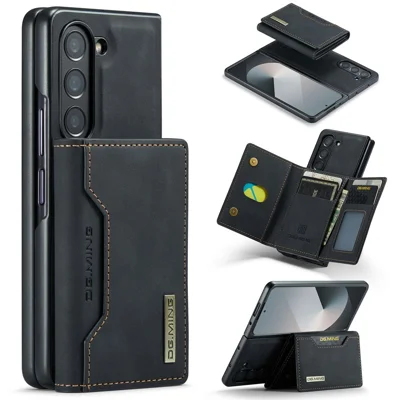 DG.MING M2 Series for Samsung Galaxy Z Fold6 5G Magnetic Case PU + PC + TPU Phone Cover Detachable Wallet Kickstand - Black