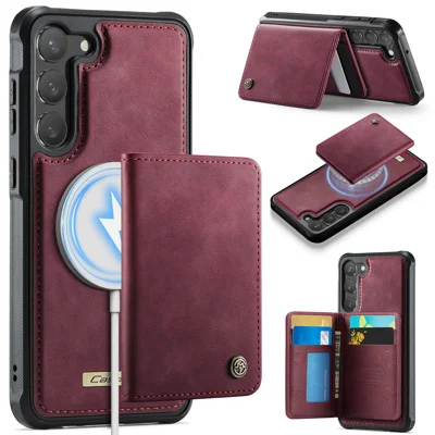 CASEME For Samsung Galaxy S23 Magnetic Case  ME80 Series Leather PC TPU Phone Cover with Detachable Wallet - Red