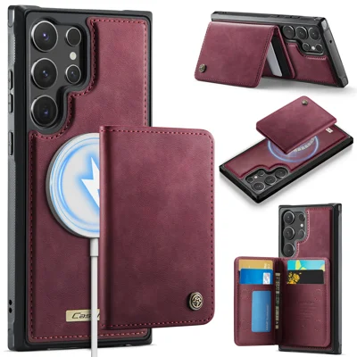 CASEME For Samsung Galaxy S23 Ultra Magnetic Case  ME80 Series Leather PC TPU Phone Cover with Detachable Wallet - Red