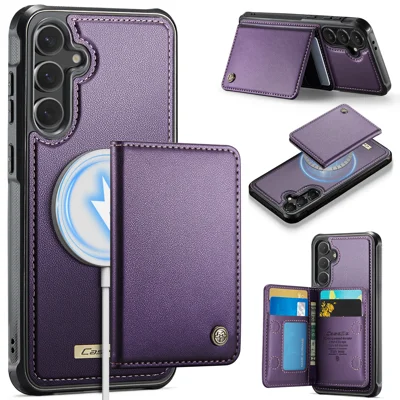 CASEME For Samsung Galaxy S24 FE Magnetic Case  ME80 Series Leather PC TPU Phone Cover with Detachable Wallet - Purple