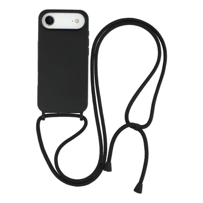 For iPhone Air Case Vloeibaar Silicone Beschermer Telefoonhoesje met Crossbody Lanyard - Zwart