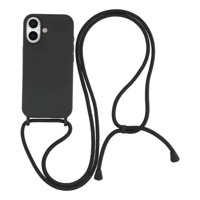 Coque pour iPhone 16 en silicone liquide avec dragonne portée en bandoulière - Noir