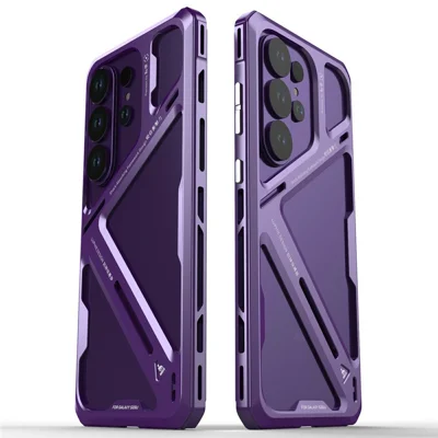 Funda LUPHIE para Samsung Galaxy S26 Ultra con marco metálico desmontable, resistente a caídas, con protector de pantalla / película para lente - Morado