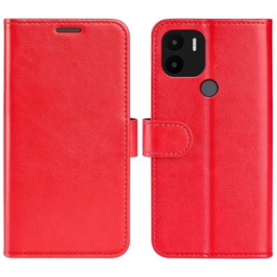 Cover per telefono pieghevole con supporto e portafoglio in ecopelle con texture effetto cavallo imbizzarrito, magnetica, per Xiaomi Redmi A1+ 4G / A2+ 4G / Poco C50 4G - Rosso