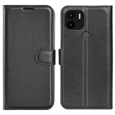 Til Xiaomi Redmi A1+ 4G / A2+ 4G / Poco C50 4G Litchi-struktur Folio Flip Telefonbeskyttelse Ståplads Wallet PU Læder + TPU Case - Sort