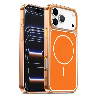 For iPhone 17 Pro Magnetic Case TPU + PC Shockproof Phone Cover - Transparent Orange