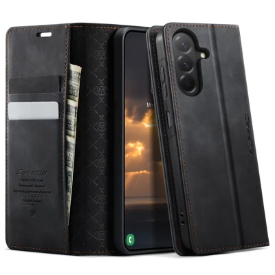 For Samsung Galaxy A57 5G Case CASEME 033 Series RFID Blocking Wallet Stand Calf Texture Leather Phone Cover - Black