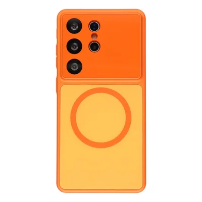 For Samsung Galaxy S24 Ultra Magnetic Case AG Matte Glass Shockproof Phone Cover - Orange