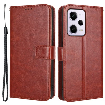 PU Leather Flip Wallet Case For Xiaomi Redmi Note 12 Pro 5G / Note 12 Pro Speed 5G / Poco X5 Pro 5G, Crazy Horse Texture Stand Anti-scratch Bookstyle Magnetic Mobile Phone Cover with Strap - Brown