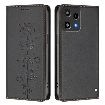 For Nothing Phone (3a) Lite 5G Case RFID Blocking Wallet Stand Imprinted Cat Pattern Leather Phone Cover - Black