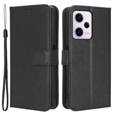Cell Phone Cover For Xiaomi Redmi Note 12 Pro 5G / Note 12 Pro Speed 5G / Poco X5 Pro 5G Wallet Stand Magnetic Closure Diamond Texture PU Leather Anti-shock Cell Phone Case - Black