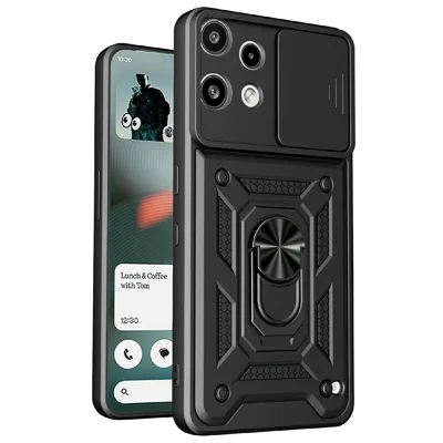 For Nothing Phone (3a) Lite 5G Case with Slide Camera Lid PC + TPU Kickstand Phone Cover - Black