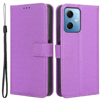 Capa de Telemóvel para Xiaomi Redmi Note 12 5G (Global) / (Índia) / (China) / Poco X5 5G Carteira Suporte de Visualização Fecho Magnético Textura Diamante Capa de Pele PU Roxa